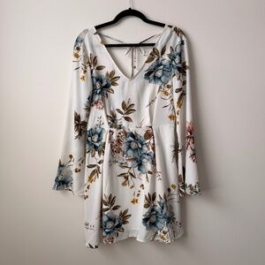Dynamite Long-Sleeve Floral Mini Dress - White